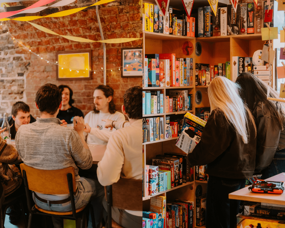 Friends around a table at Chance & Counters