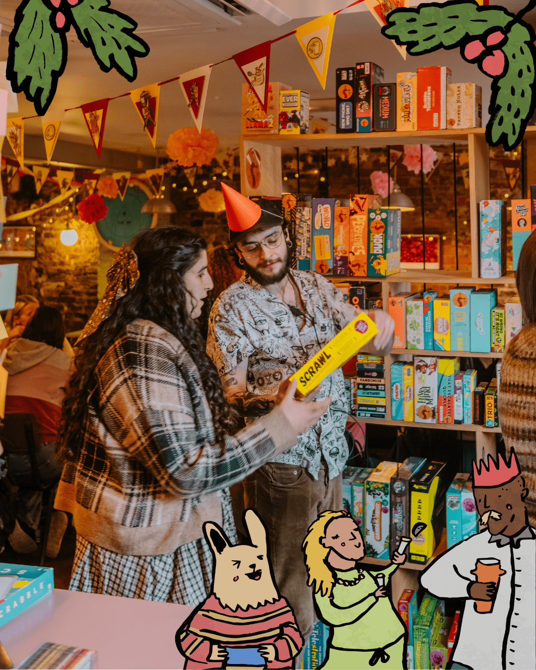 A group playing a board game at Chance & Counters
