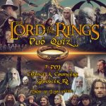 LOTR Pub Quiz poster with a collage of characters, glowing ring, and event details.